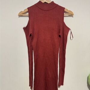 Ambiance Rust Cold Shoulder Long Sleeve Dress